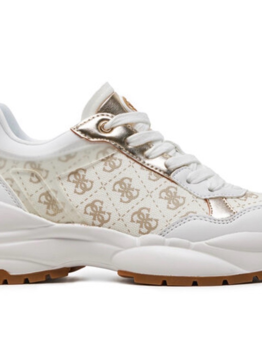 Guess White and Gold Monogram Lace-Up Sneakers